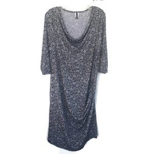 Womens Dress Knit Size 1X Plus Black White Print Half Sleeve Side Ruch Career